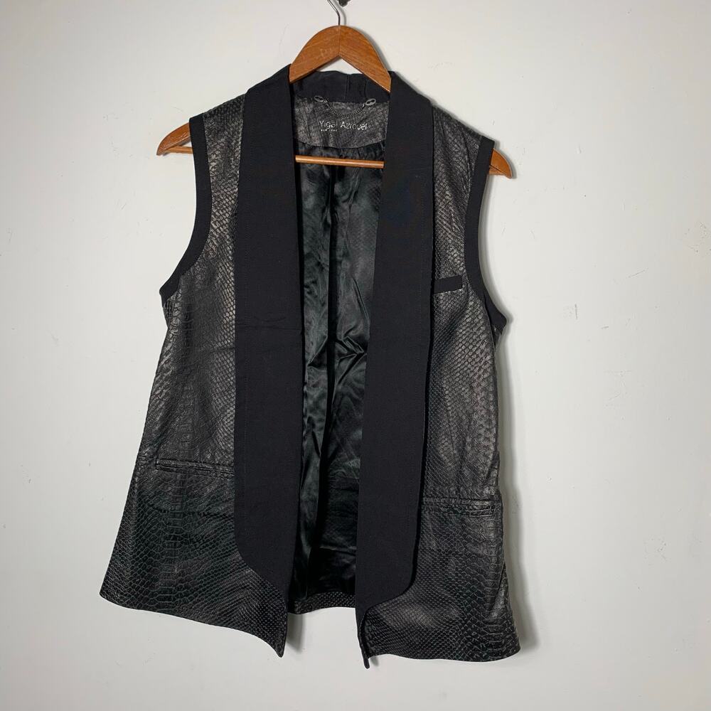 Womens Yigal Azrouel Lambskin Snake Print Black Vest Size S EUC!